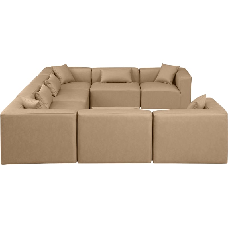 Meridian Furniture Cube Tan Vegan Leather 8-Pc. U-Shaped Modular Sectional