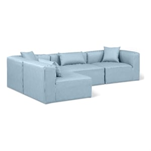 Meridian Furniture Cube Lt. Blue Vegan Leather 4-Pc. L-Shaped Modular Sectional