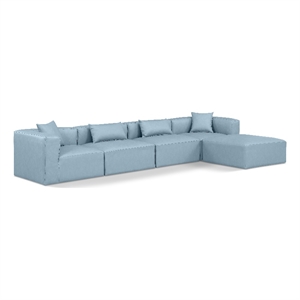 Meridian Furniture Cube Lt. Blue Vegan Leather 5-Pc. L-Shaped Modular Sectional