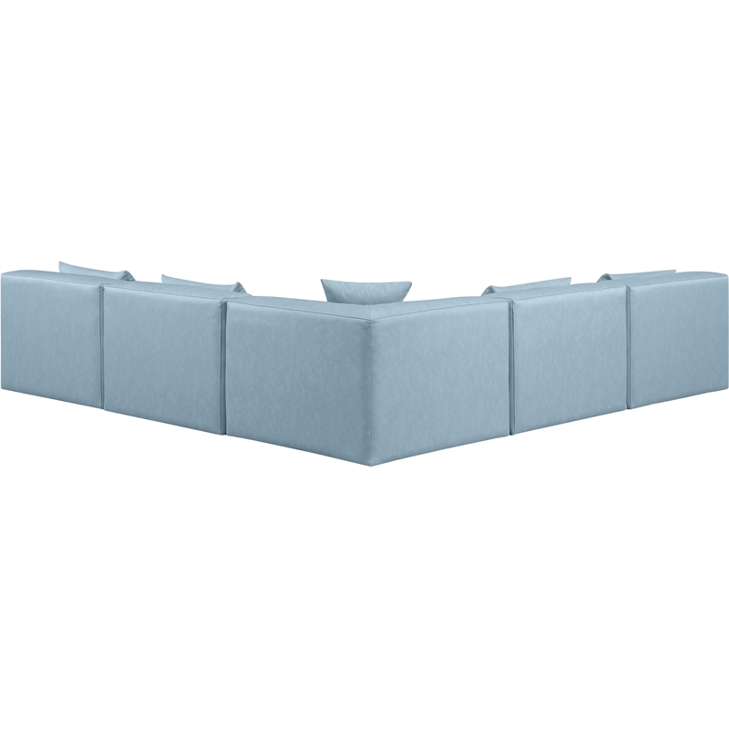 Meridian Furniture Cube Lt. Blue Vegan Leather 5-Pc. L-Shaped Modular Sectional