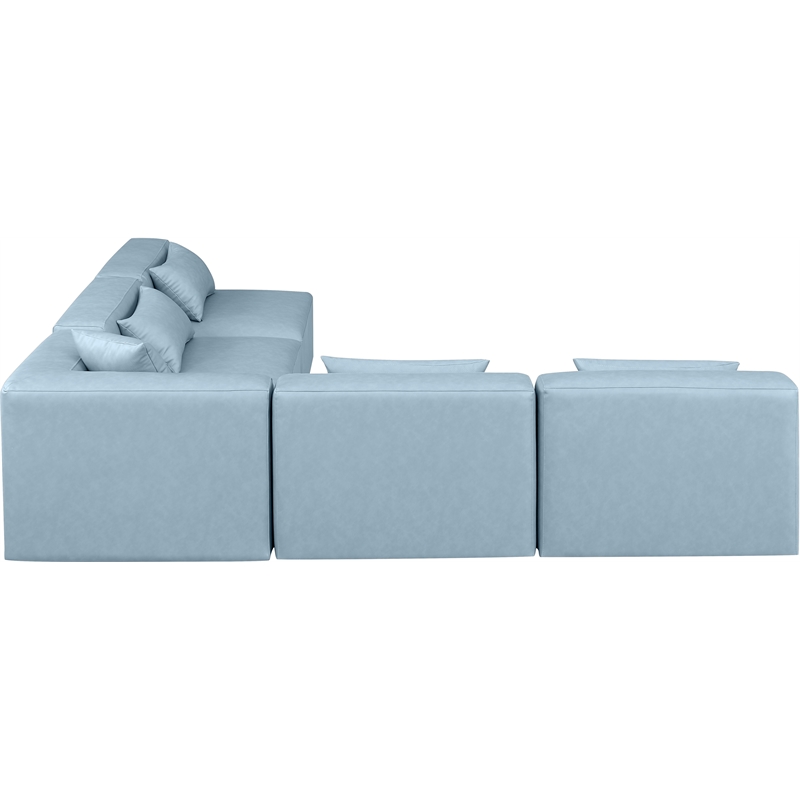 Meridian Furniture Cube Lt. Blue Vegan Leather 5-Pc. L-Shaped Modular Sectional