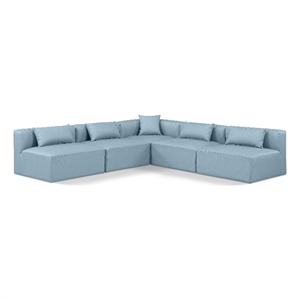 Meridian Furniture Cube Lt. Blue Vegan Leather 5-Pc. L-Shaped Modular Sectional