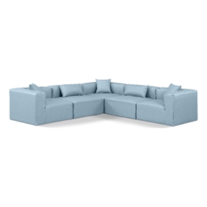 Meridian Furniture Cube Lt. Blue Vegan Leather 5-Pc. L-Shaped Modular Sectional