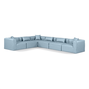 Meridian Furniture Cube Lt. Blue Vegan Leather 6-Pc. L-Shaped Modular Sectional