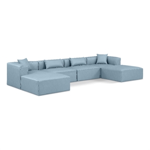 Meridian Furniture Cube Lt. Blue Vegan Leather 6-Pc. U-Shaped Modular Sectional