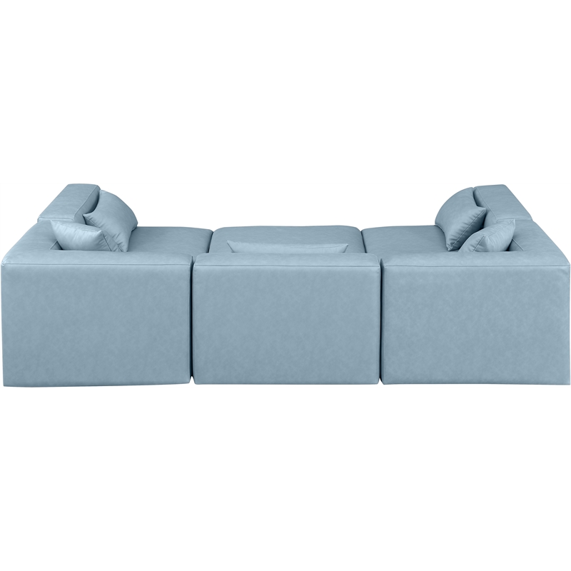 Meridian Furniture Cube Lt. Blue Vegan Leather 6-Pc. U-Shaped Modular Sectional