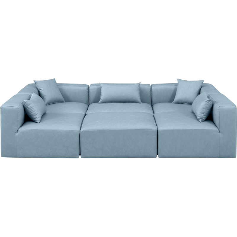 Meridian Furniture Cube Lt. Blue Vegan Leather 6-Pc. U-Shaped Modular Sectional
