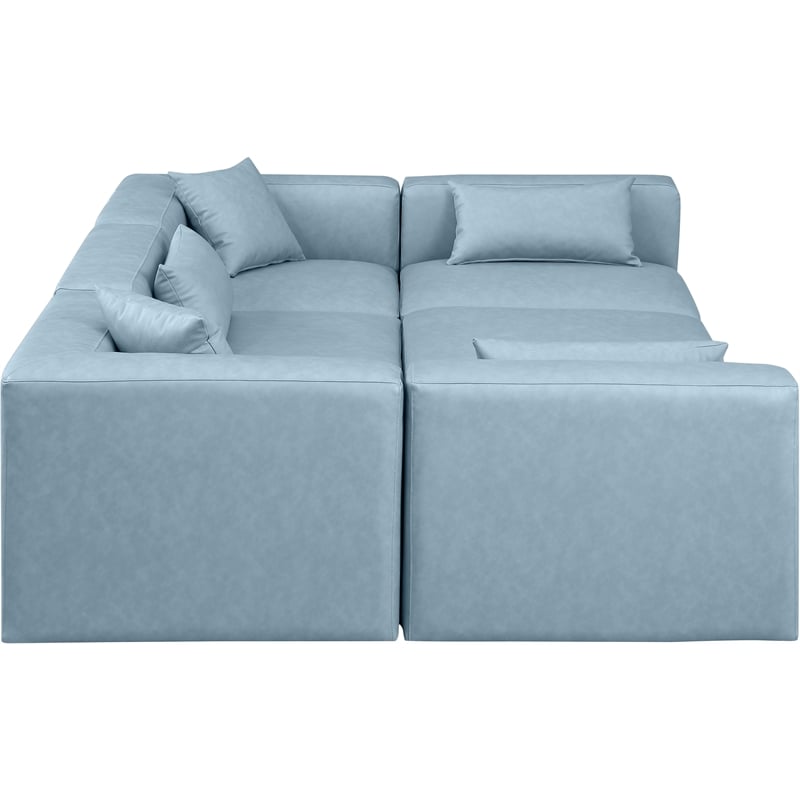 Meridian Furniture Cube Lt. Blue Vegan Leather 6-Pc. U-Shaped Modular Sectional