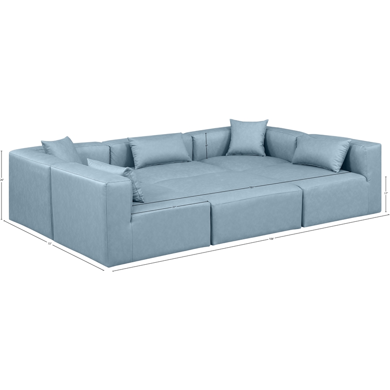 Meridian Furniture Cube Lt. Blue Vegan Leather 6-Pc. U-Shaped Modular Sectional