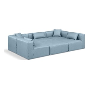 Meridian Furniture Cube Lt. Blue Vegan Leather 6-Pc. U-Shaped Modular Sectional