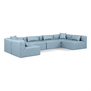 Meridian Furniture Cube Lt. Blue Vegan Leather 6-Pc. U-Shaped Modular Sectional