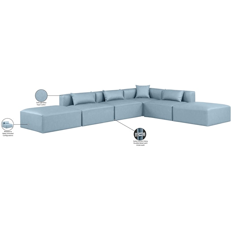 Meridian Furniture Cube Lt. Blue Vegan Leather 6-Pc. L-Shaped Modular Sectional