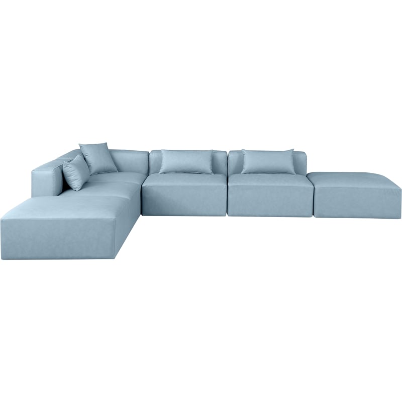 Meridian Furniture Cube Lt. Blue Vegan Leather 6-Pc. L-Shaped Modular Sectional