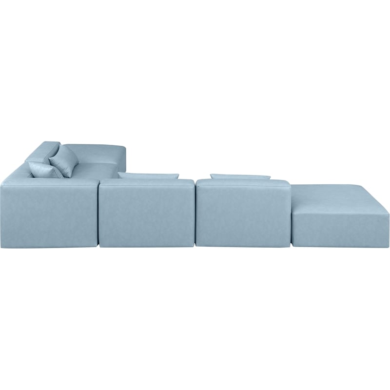 Meridian Furniture Cube Lt. Blue Vegan Leather 6-Pc. L-Shaped Modular Sectional