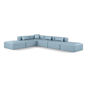 Meridian Furniture Cube Lt. Blue Vegan Leather 6-Pc. L-Shaped Modular Sectional