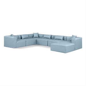 Meridian Furniture Cube Lt. Blue Vegan Leather 7-Pc. U-Shaped Modular Sectional