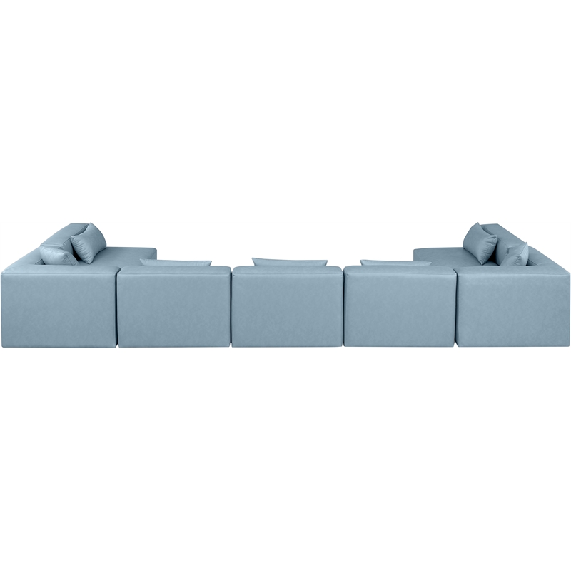 Meridian Furniture Cube Lt. Blue Vegan Leather 7-Pc. U-Shaped Modular Sectional
