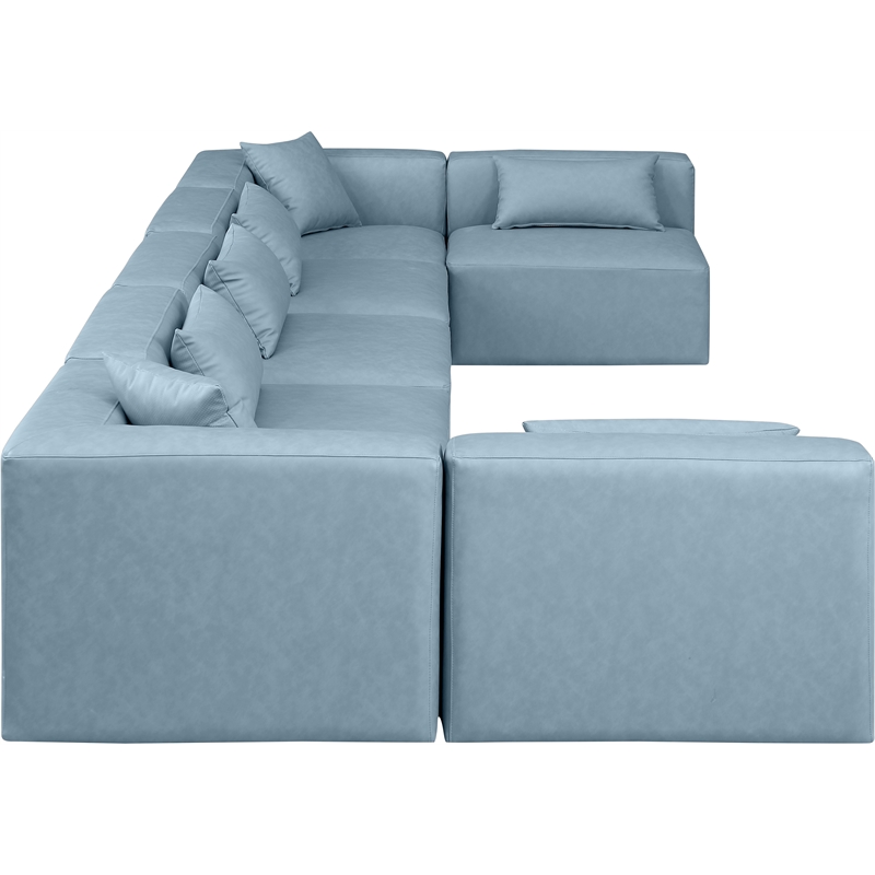 Meridian Furniture Cube Lt. Blue Vegan Leather 7-Pc. U-Shaped Modular Sectional