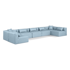 Meridian Furniture Cube Lt. Blue Vegan Leather 7-Pc. U-Shaped Modular Sectional