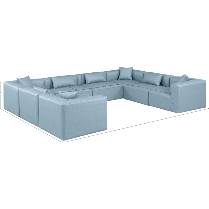 Meridian Furniture Cube Lt. Blue Vegan Leather 8-Pc. U-Shaped Modular Sectional