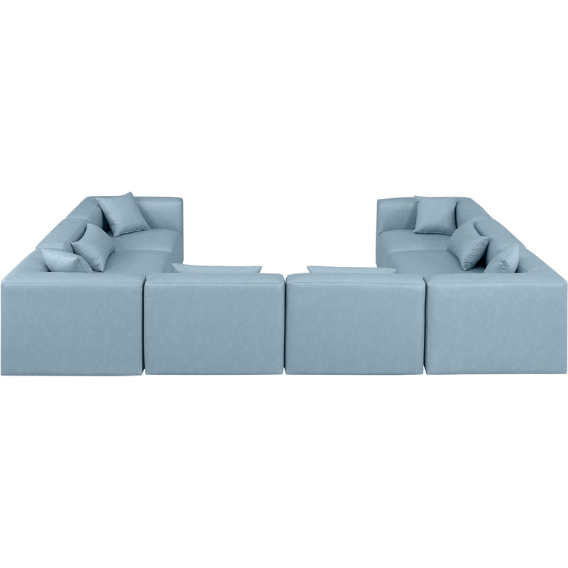 Meridian Furniture Cube Lt. Blue Vegan Leather 8-Pc. U-Shaped Modular Sectional