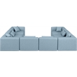 Meridian Furniture Cube Lt. Blue Vegan Leather 8-Pc. U-Shaped Modular Sectional