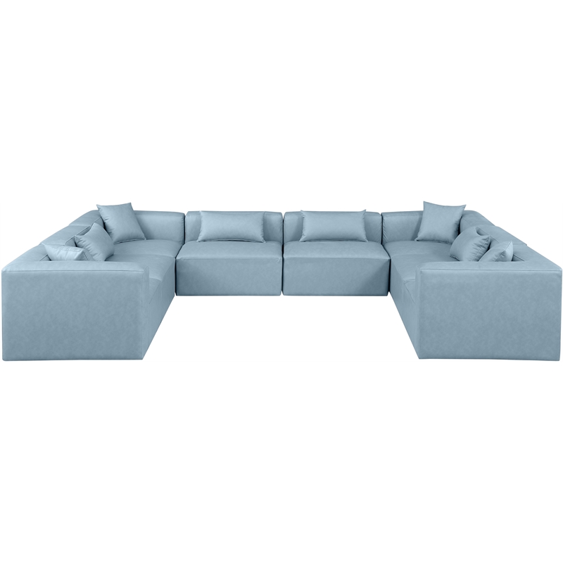 Meridian Furniture Cube Lt. Blue Vegan Leather 8-Pc. U-Shaped Modular Sectional