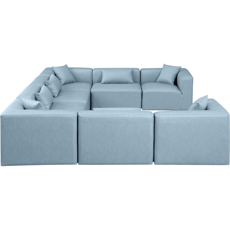 Meridian Furniture Cube Lt. Blue Vegan Leather 8-Pc. U-Shaped Modular Sectional