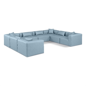 Meridian Furniture Cube Lt. Blue Vegan Leather 8-Pc. U-Shaped Modular Sectional