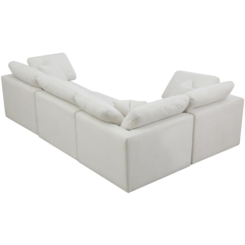 Meridian Furniture Plush Contemporary Velvet Modular Sectional in Cream