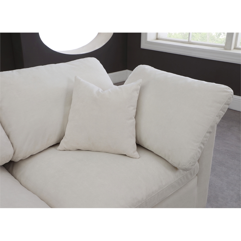 Meridian Furniture Plush Contemporary Velvet Modular Sectional in Cream