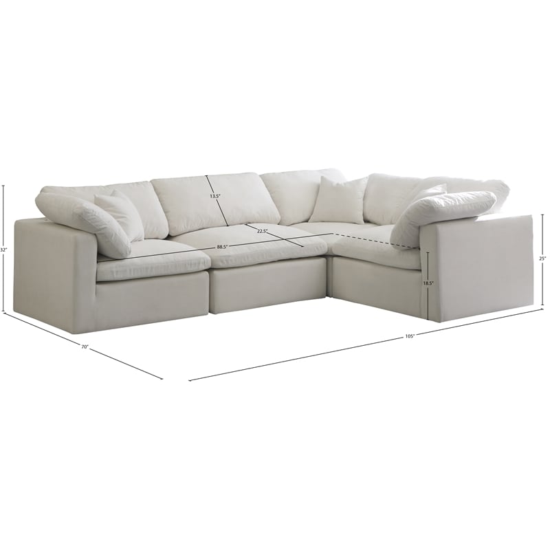 Meridian Furniture Plush Contemporary Velvet Modular Sectional in Cream