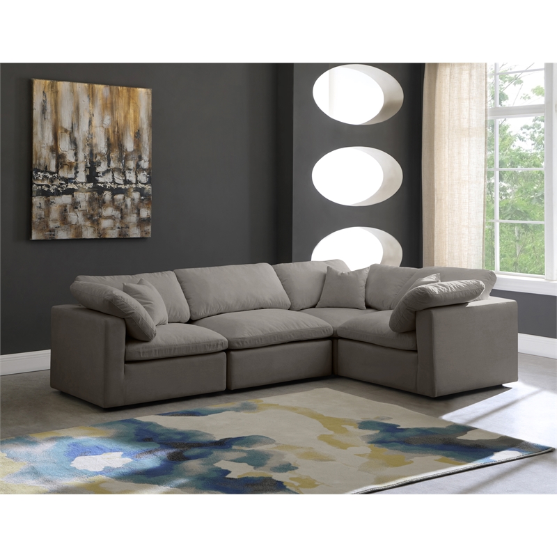 Meridian Furniture Plush Contemporary Velvet Modular Sectional in Gray