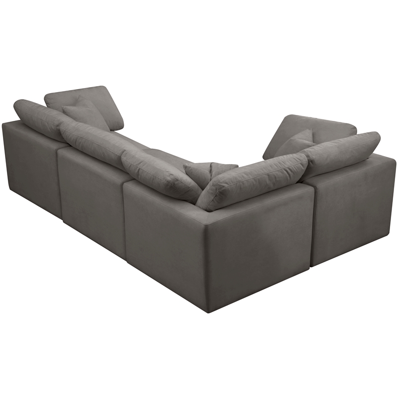 Meridian Furniture Plush Contemporary Velvet Modular Sectional in Gray
