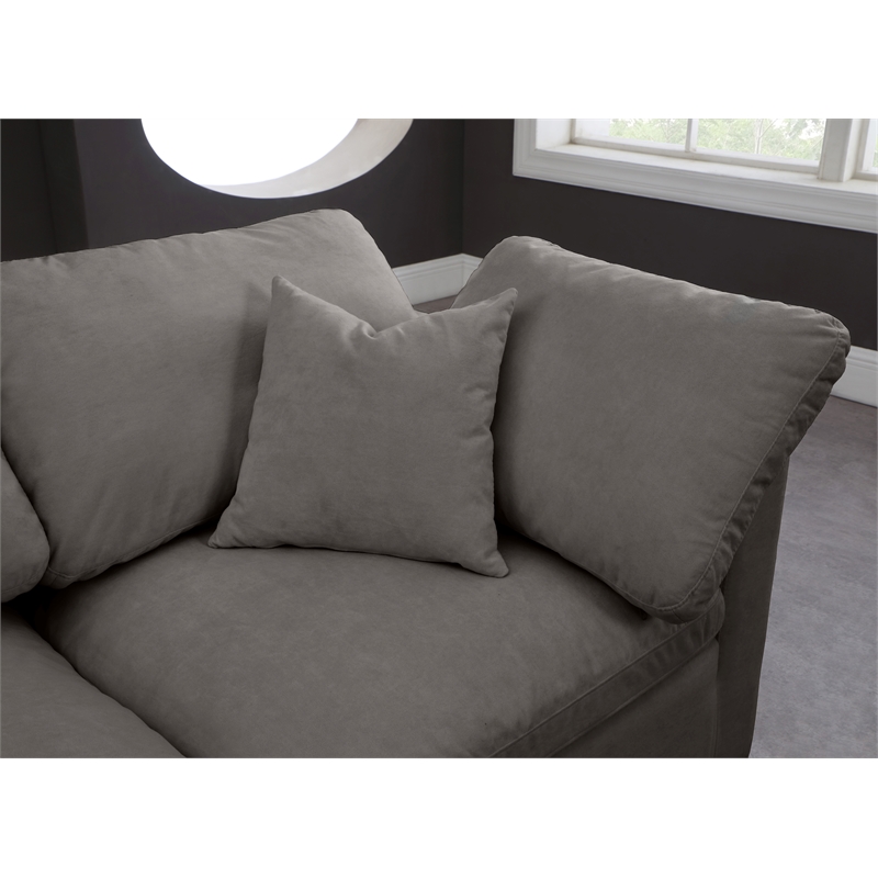 Meridian Furniture Plush Contemporary Velvet Modular Sectional in Gray