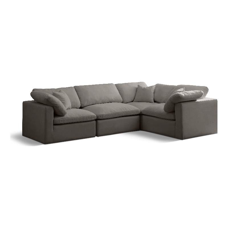 Meridian Furniture Plush Contemporary Velvet Modular Sectional in Gray