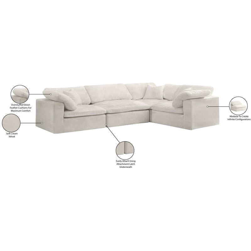 Meridian Furniture Cozy Contemporary Velvet Modular Sectional in Cream