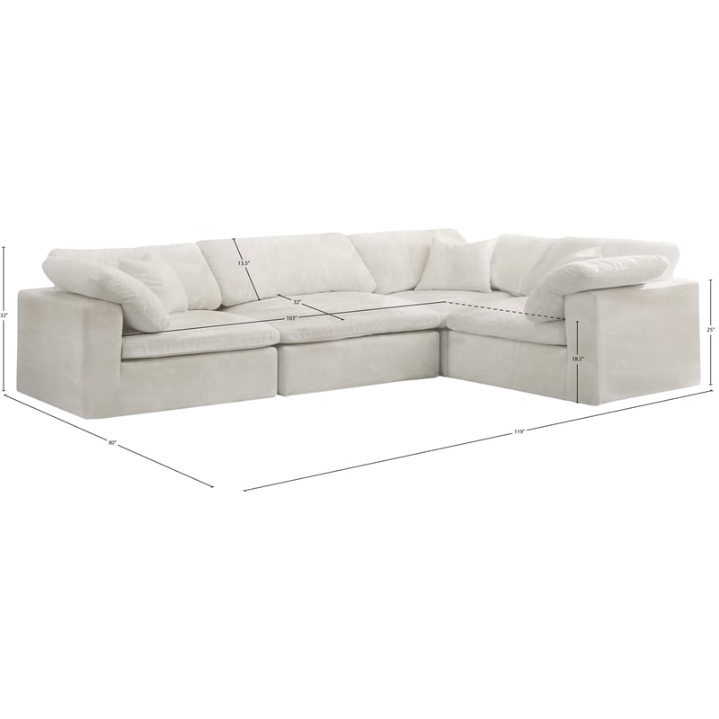 Meridian Furniture Cozy Contemporary Velvet Modular Sectional in Cream