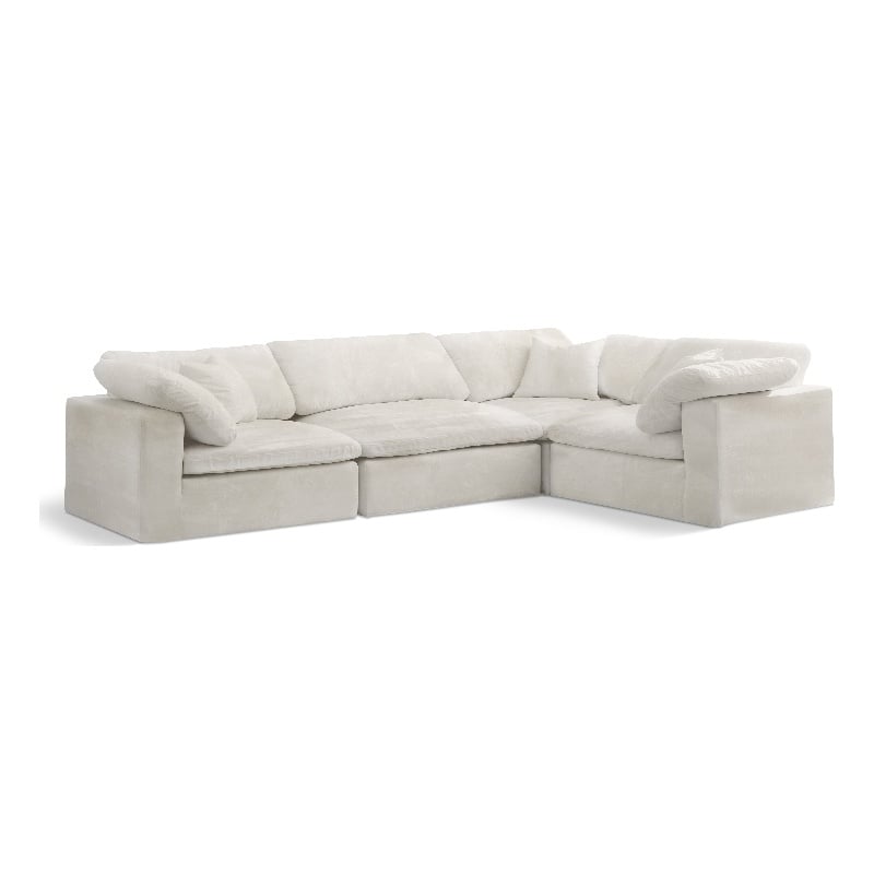 Meridian Furniture Cozy Contemporary Velvet Modular Sectional in Cream