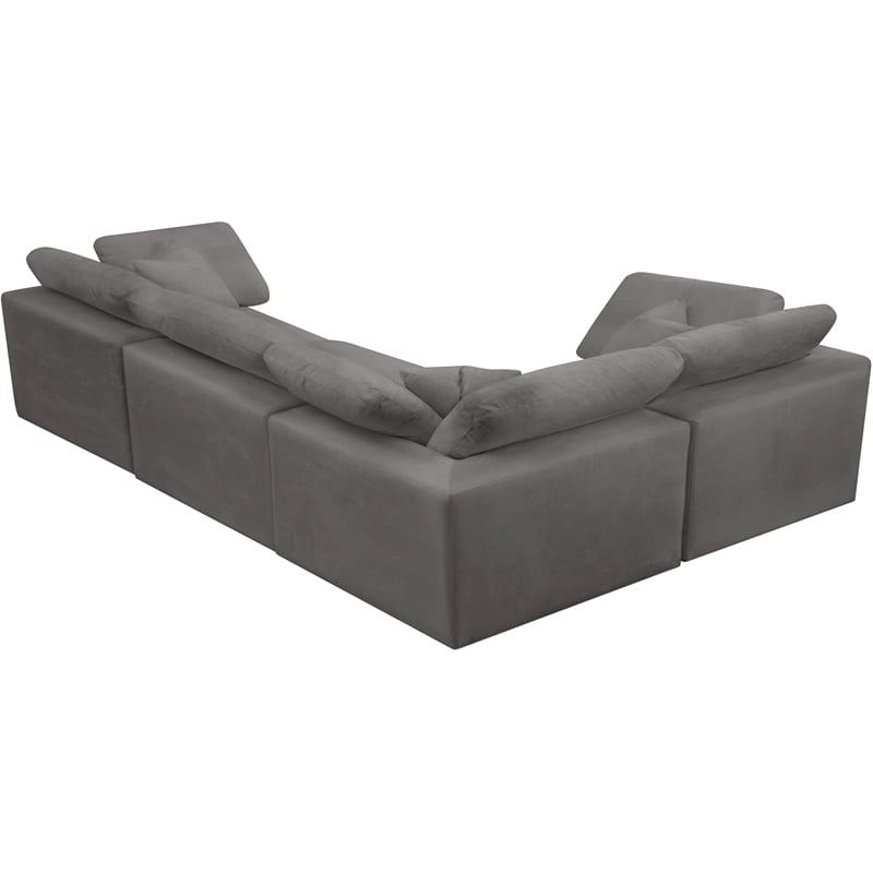 Meridian Furniture Cozy Contemporary Velvet Modular Sectional in Gray