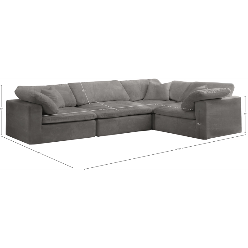 Meridian Furniture Cozy Contemporary Velvet Modular Sectional in Gray