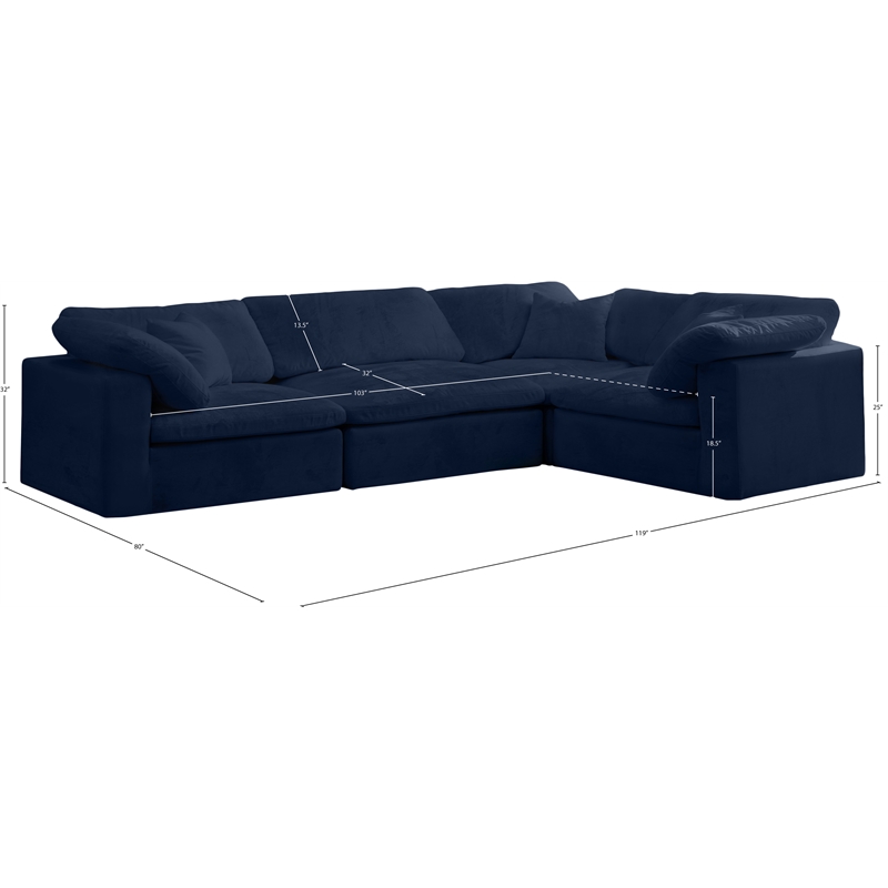 Meridian Furniture Cozy Contemporary Velvet Modular Sectional in Navy