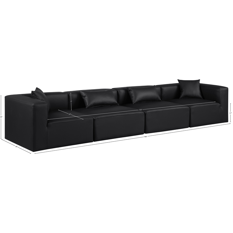 Meridian Furniture Cube Black Vegan Leather 4-Pc. Modular Sofa