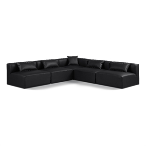Meridian Furniture Cube Black Vegan Leather 5-Pc. L-Shaped Modular Sectional
