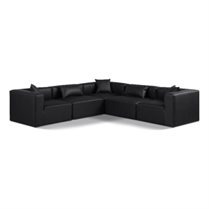 Meridian Furniture Cube Black Vegan Leather 5-Pc. L-Shaped Modular Sectional