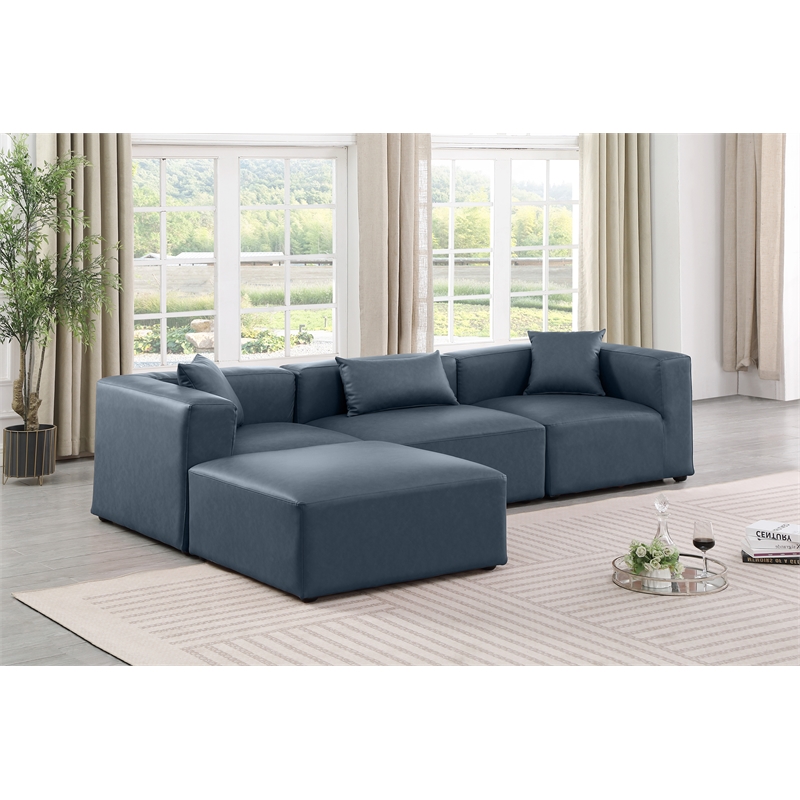 Meridian Furniture Cube Navy Blue Vegan Leather 4-Pc. L-Shaped Modular Sectional