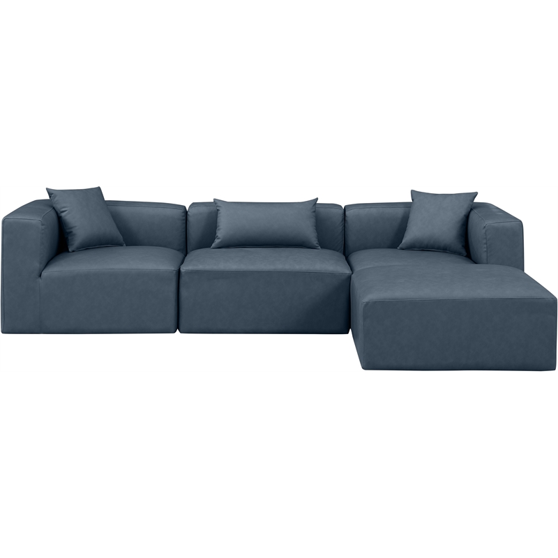 Meridian Furniture Cube Navy Blue Vegan Leather 4-Pc. L-Shaped Modular Sectional