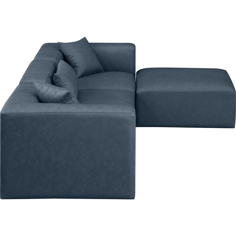 Meridian Furniture Cube Navy Blue Vegan Leather 4-Pc. L-Shaped Modular Sectional