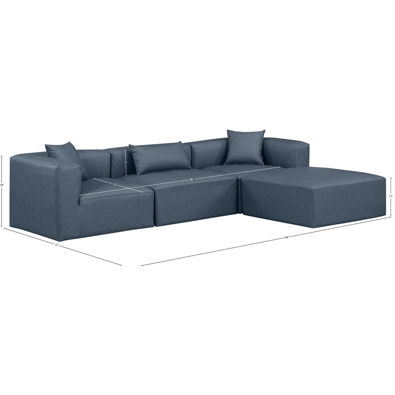 Meridian Furniture Cube Navy Blue Vegan Leather 4-Pc. L-Shaped Modular Sectional