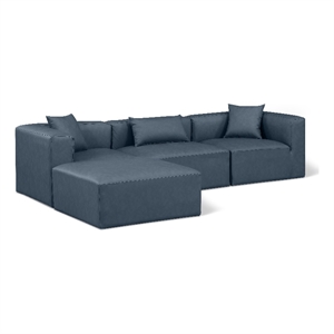 Meridian Furniture Cube Navy Blue Vegan Leather 4-Pc. L-Shaped Modular Sectional